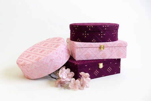 Elegant Light Pink Chikankari Round Gift Box