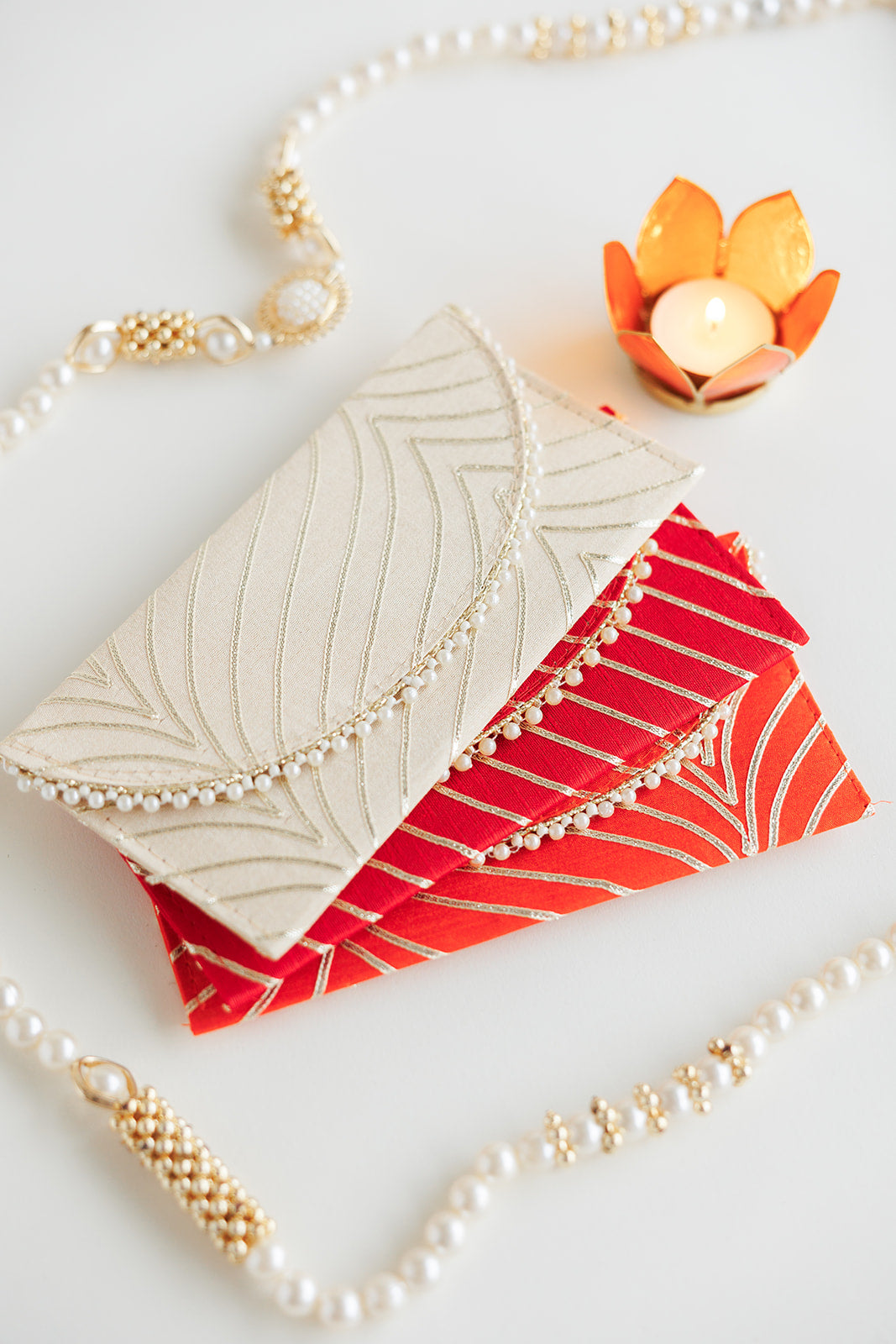 Diwali Pearl Fabric Money Envelopes