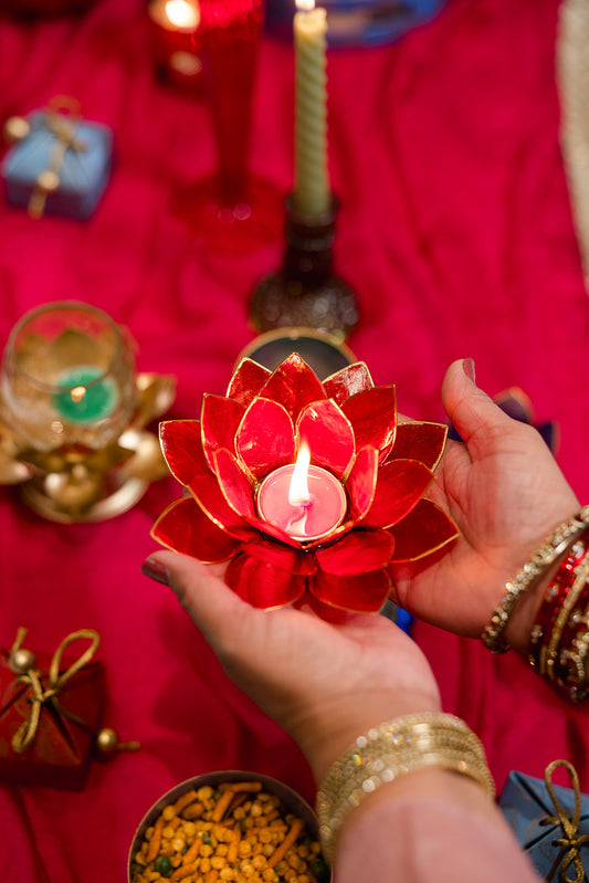 Red Lotus Tea Light Holder